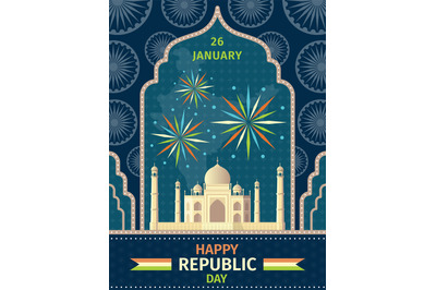 India republic day. National holiday constitution adoption card with T