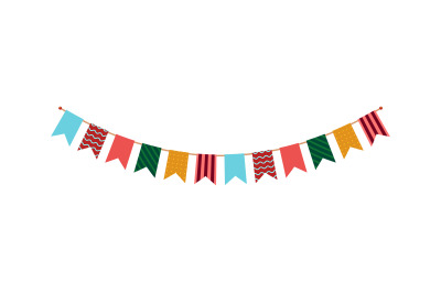 Party bunting. Flags garland with ornament decor, multicolor carnival