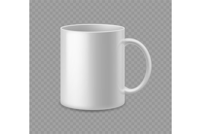 Realistic coffee or tea cup. White ceramic mug mockup side view empty