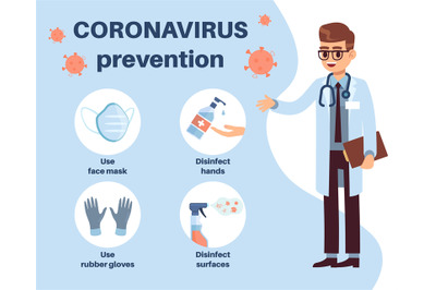 Coronavirus prevention. Doctor explain how to prevent Covid-19, using