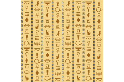 Ancient egypt. Egyptian hieroglyphs seamless pattern, antique elements