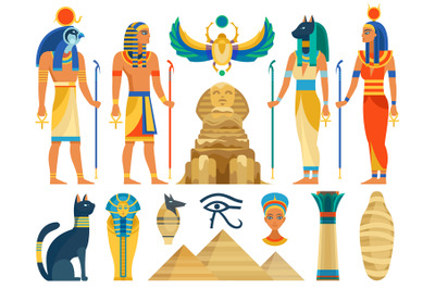 Ancient egypt. Egyptian culture symbols and sign collection. Gods and