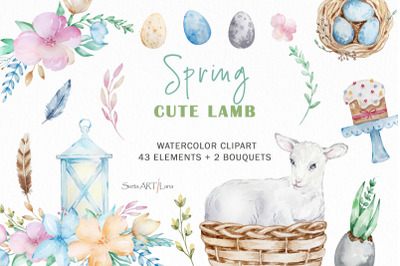 Watercolor Easter Lamb Clipart
