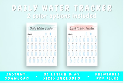 Daily Water Tracker Printable - Blue and Pink