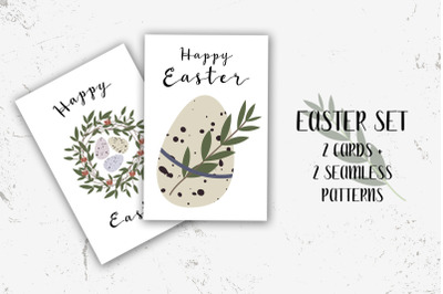 2 Easter cards. Cute Easter egg. Eco rustic decoration
