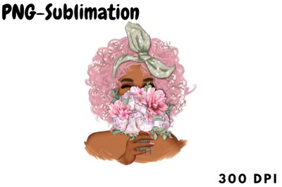 Pink Hared Woman |Dark Skin Woman Png |Floral Art