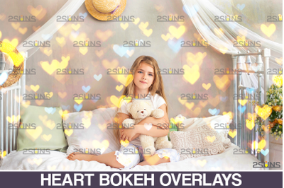 Valentine overlay &amp; Photoshop overlay, Bokeh heart backdrop, Valentine