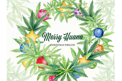 Cannabis christmas wreath clipart, round floral xmas frame clip art