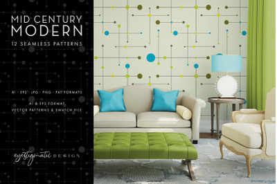 12 Seamless Mid Century Modern Patterns - Set 1