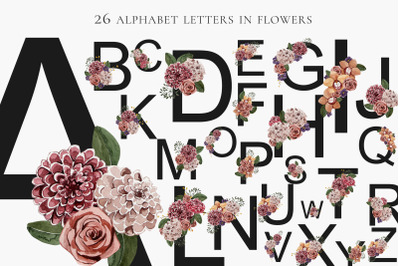Festive alphabet in flowers png 26 letters