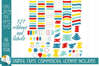 121 ribbons SVG bundle. Ribbons and labels clipart SVG cut files.