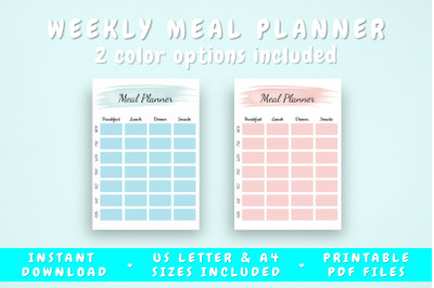 Weekly Meal Planner Printable PDF