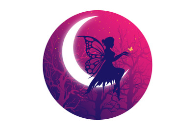 fairy and moon silhouette