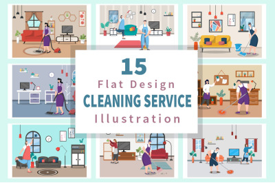 15 Home Cleaning Service Flat Design