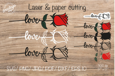 Rose SVG&2C; Flower SVG&2C; Rose outline&2C; Flower laser