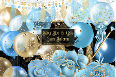 Baby Blue and Gold Glam Balloons Clipart
