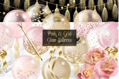 Pink and Gold Glam Balloons Clipart