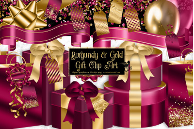 Burgundy and Gold Gift Clipart