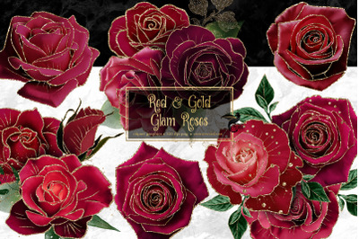 Red and Gold Glam Roses Clipart
