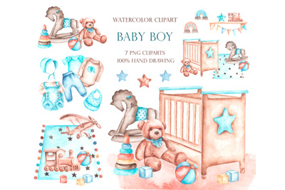 Newborn Baby Watercolor Clipart, Baby Shower, Nursery Kids Clipart