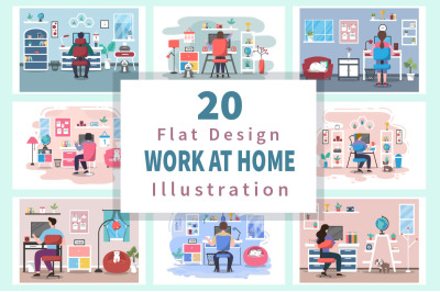 20 Work From Home Flat Design