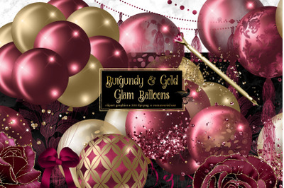 Burgundy and Gold Glam Balloons Clipart