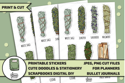 Smudge Sticks Printable Digital Stickers