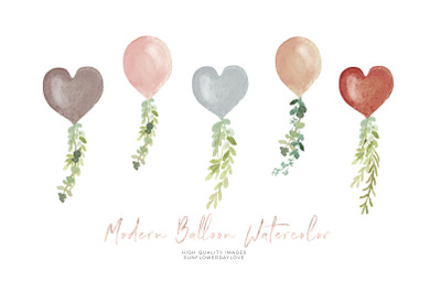 TERRACOTA Balloon watercolor clipart&2C; Boho Floral balloon clipart