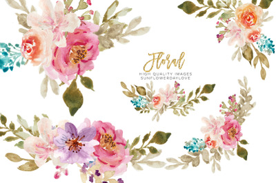 Pink Lilac Spring Floral Bouquet &2C; Floral Wedding Clipart&2C; Wreath Clip