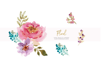 Hand Painted Watercolour Floral Clipart&2C; Spring floral clipart&2C; Flower