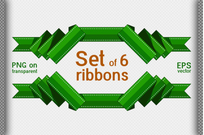 Set of 6 decorative ribbons. Flat style. Ribbon frame.