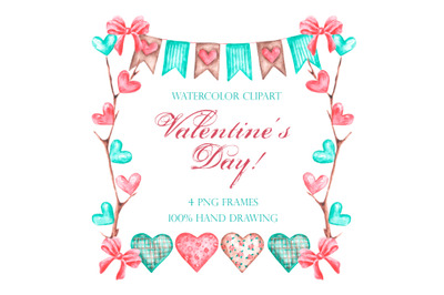 Watercolor clipart frame Valentine. Valentine&#039;s Day clipart