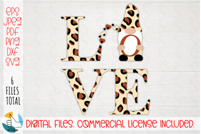 Valentines Day Leopard Gnome SVG. Love heart cheetah print svg.