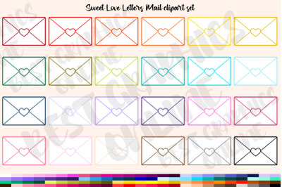 Love Letters Mail Clipart, Envelope with heart clipart set