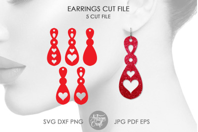 Heart dangle earrings SVG, cut files SVG