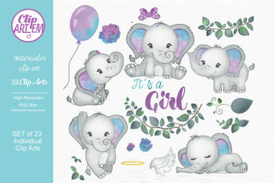 Baby Girl Elephant Purple and Blue Girl 23  PNG images for decoration