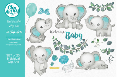 Baby Girl Elephant Turquoise Gray Girl 23  PNG images for decoration