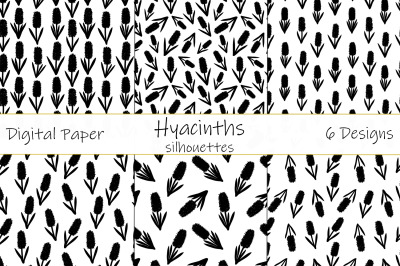 Hyacinths silhouettes pattern. Flowers silhouettes pattern