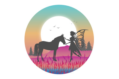 fairy and horse silhouette