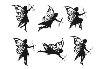 silhouette of fairy with arrow&2C; simple vector illustration