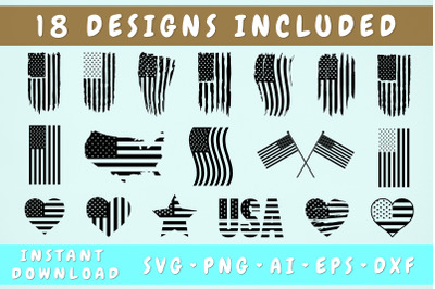 Distressed American Flag Svg Bundle - 18 Designs