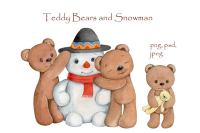 Teddy Bears and Snowman.