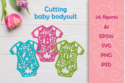 Baby bodysuit stencils with Latin letters. SVG