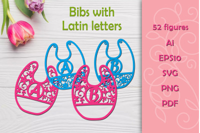 Bib stencils with Latin letters. SVG