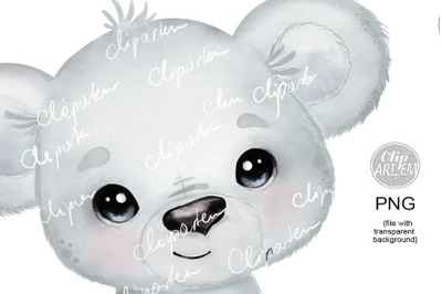 Baby Boy Polar Bear  watercolor image PNG cute little arctic bear