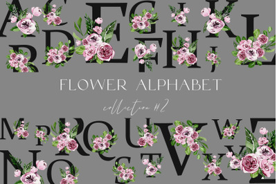 Festive alphabet watercolor in flowers png 26 letters