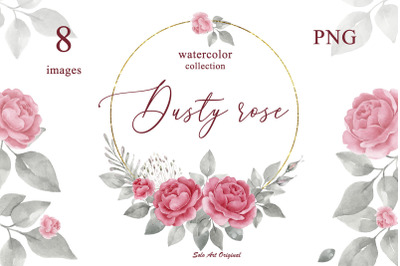 Dusty rose Floral Frame Clipart PNG JPEG Watercolor