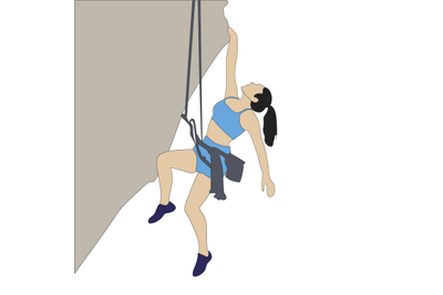 Woman hang on rock cliff, extreme solo cimbing