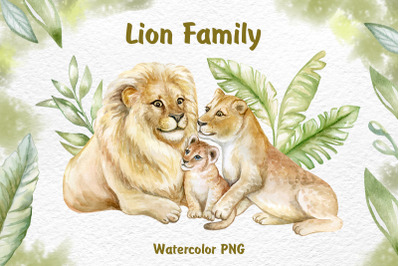 Lion family, lion pride Lion Clipart. Watercolor