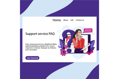 Support service FAQ landing page, operator call center